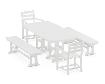 POLYWOOD La Casa Café 5-Piece Dining Set with Benches - 37" x 72" Table in White