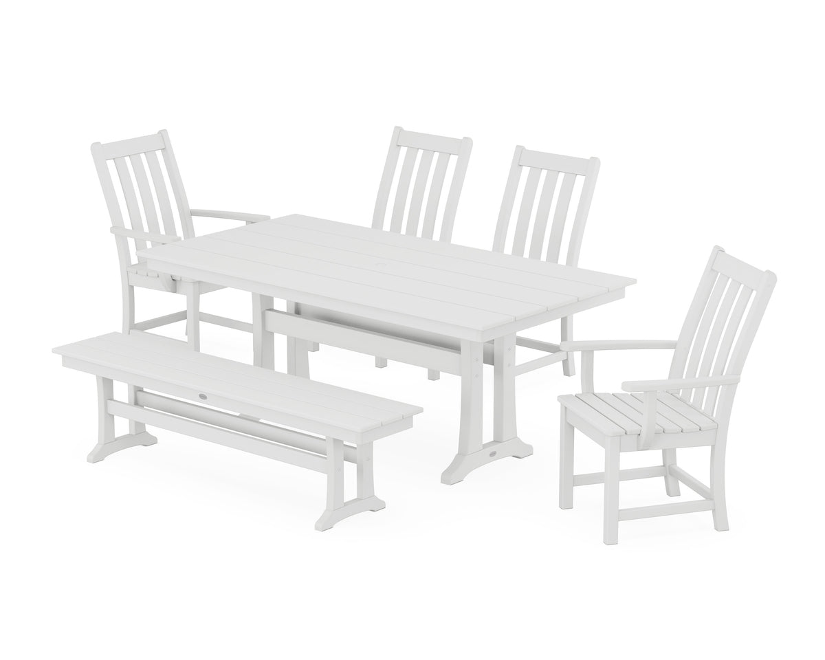 POLYWOOD Vineyard 6-Piece Farmhouse Dining Set with Trestle Legs in White