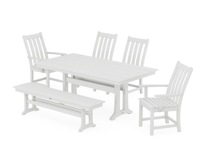 POLYWOOD Vineyard 6-Piece Farmhouse Dining Set with Trestle Legs in White