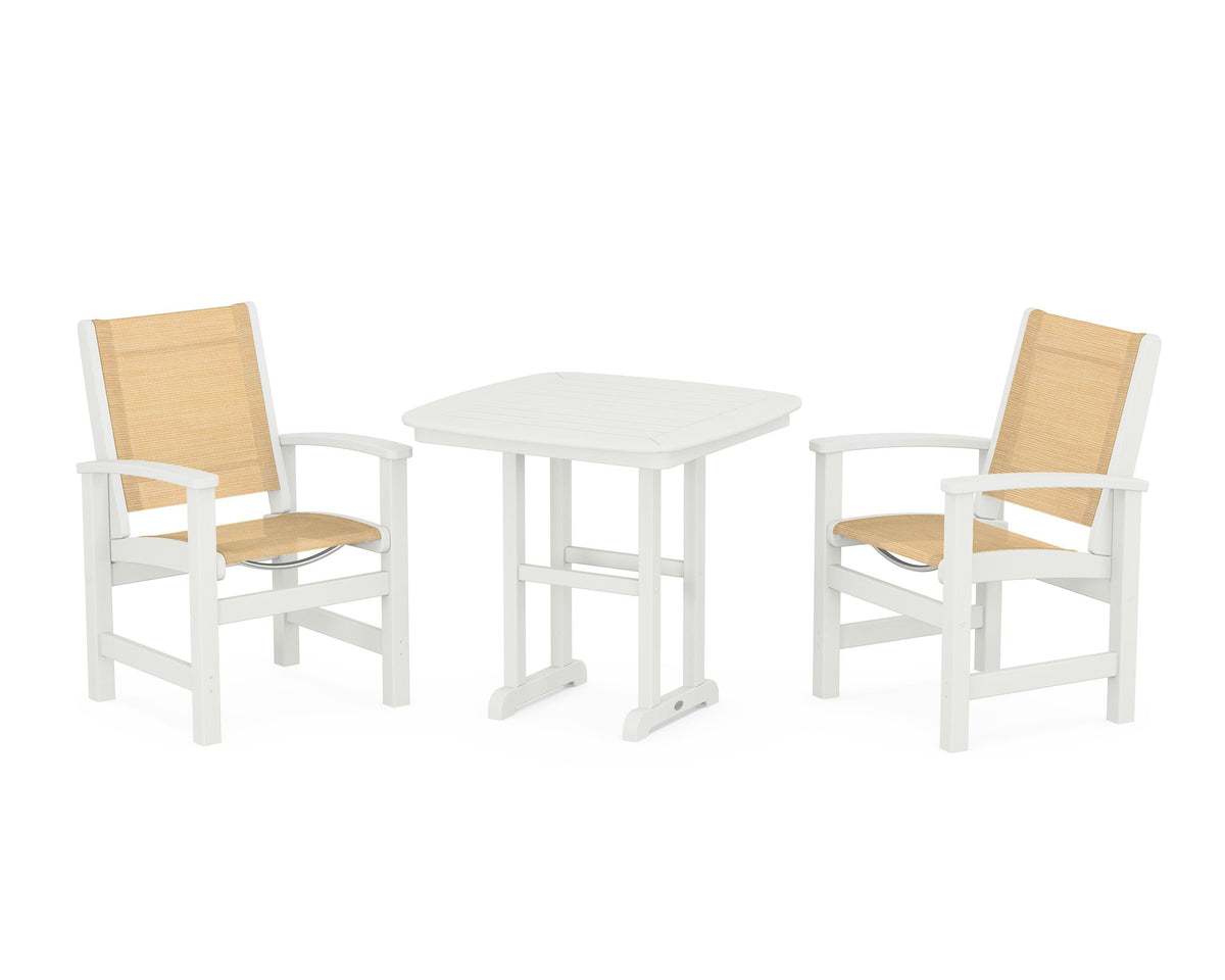 POLYWOOD Coastal 3-Piece Dining Set in Vintage White / Dupioni Apricot