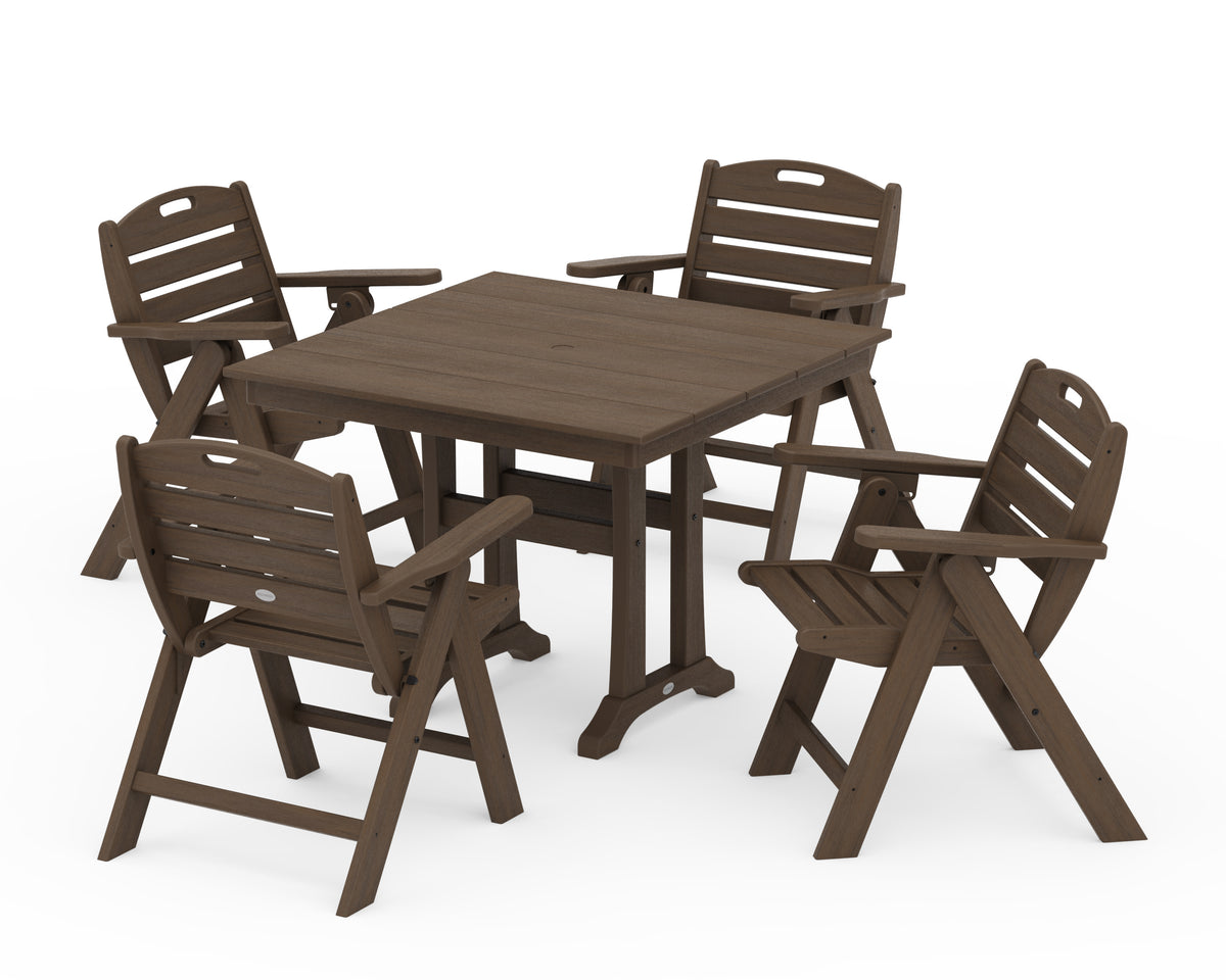 POLYWOOD Nautical Folding Lowback Chair 5-Piece Farmhouse Dining Set with Trestle Legs - 37" Table in Kona