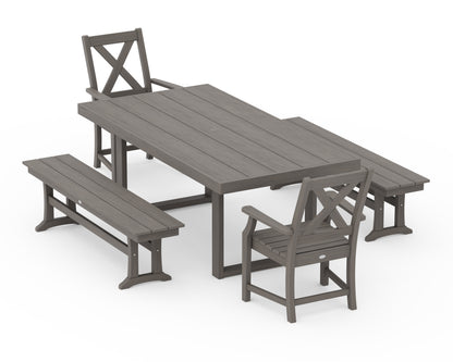 POLYWOOD Braxton 5-Piece Dining Set with Benches - 39" x 78" Table in Driftwood