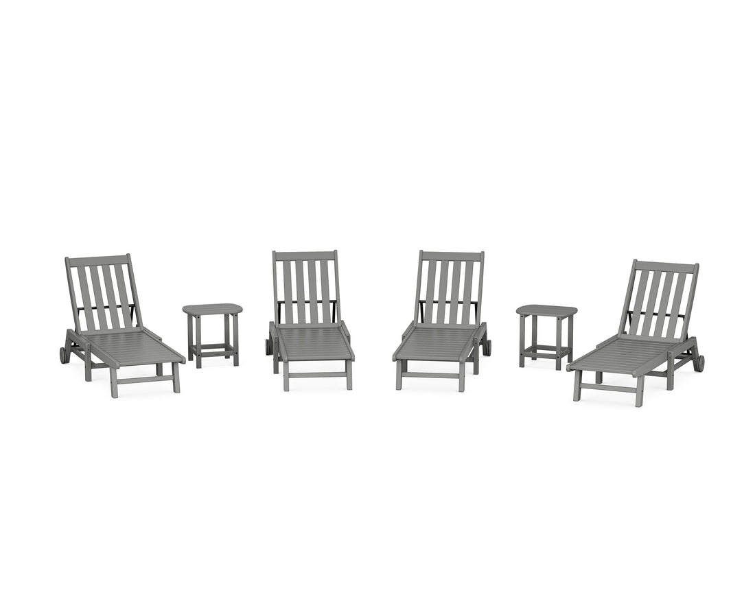 POLYWOOD Vineyard 6-Piece Chaise with Wheels Set in Slate Grey