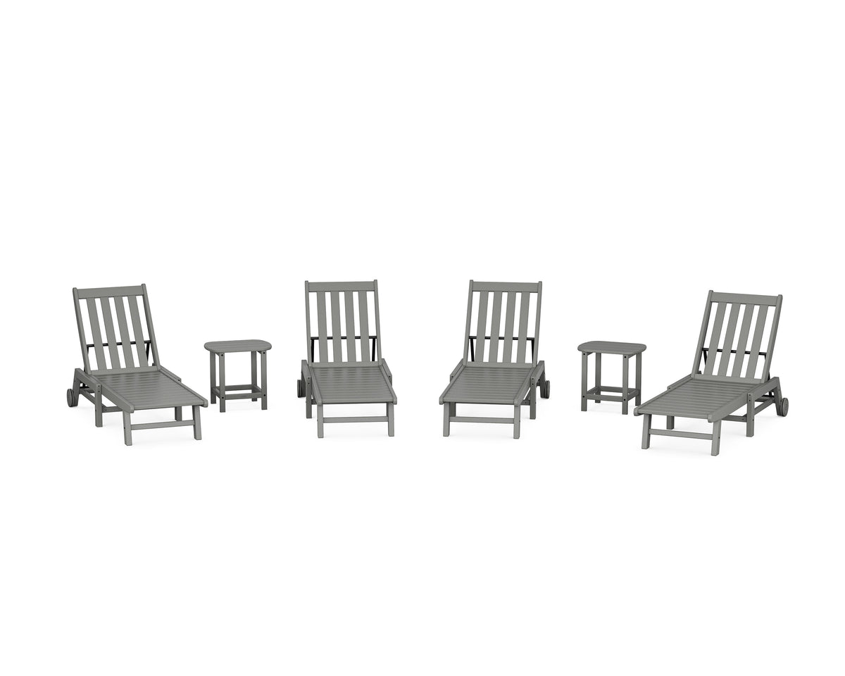 POLYWOOD Vineyard 6-Piece Chaise with Wheels Set in Slate Grey