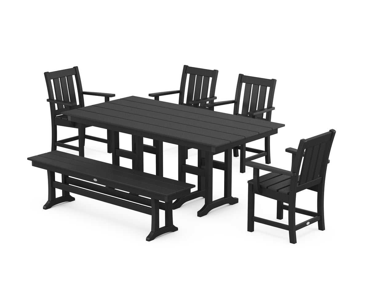POLYWOOD Oxford 6-Piece Farmhouse Dining Set with Bench in Black