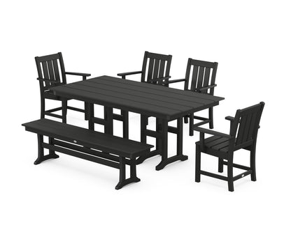 POLYWOOD Oxford 6-Piece Farmhouse Dining Set with Bench in Black
