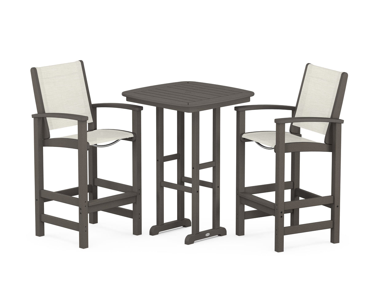 POLYWOOD Coastal 3-Piece Bar Set in Vintage Coffee / Parchment