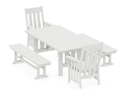 POLYWOOD Acadia 5-Piece Dining Set with Benches in Vintage White