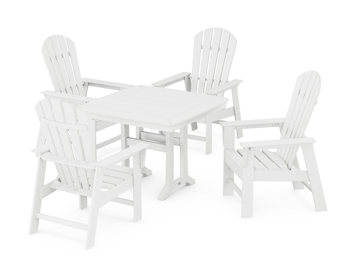 POLYWOOD South Beach 5-Piece Dining Set with Trestle Legs - 37" Table in White
