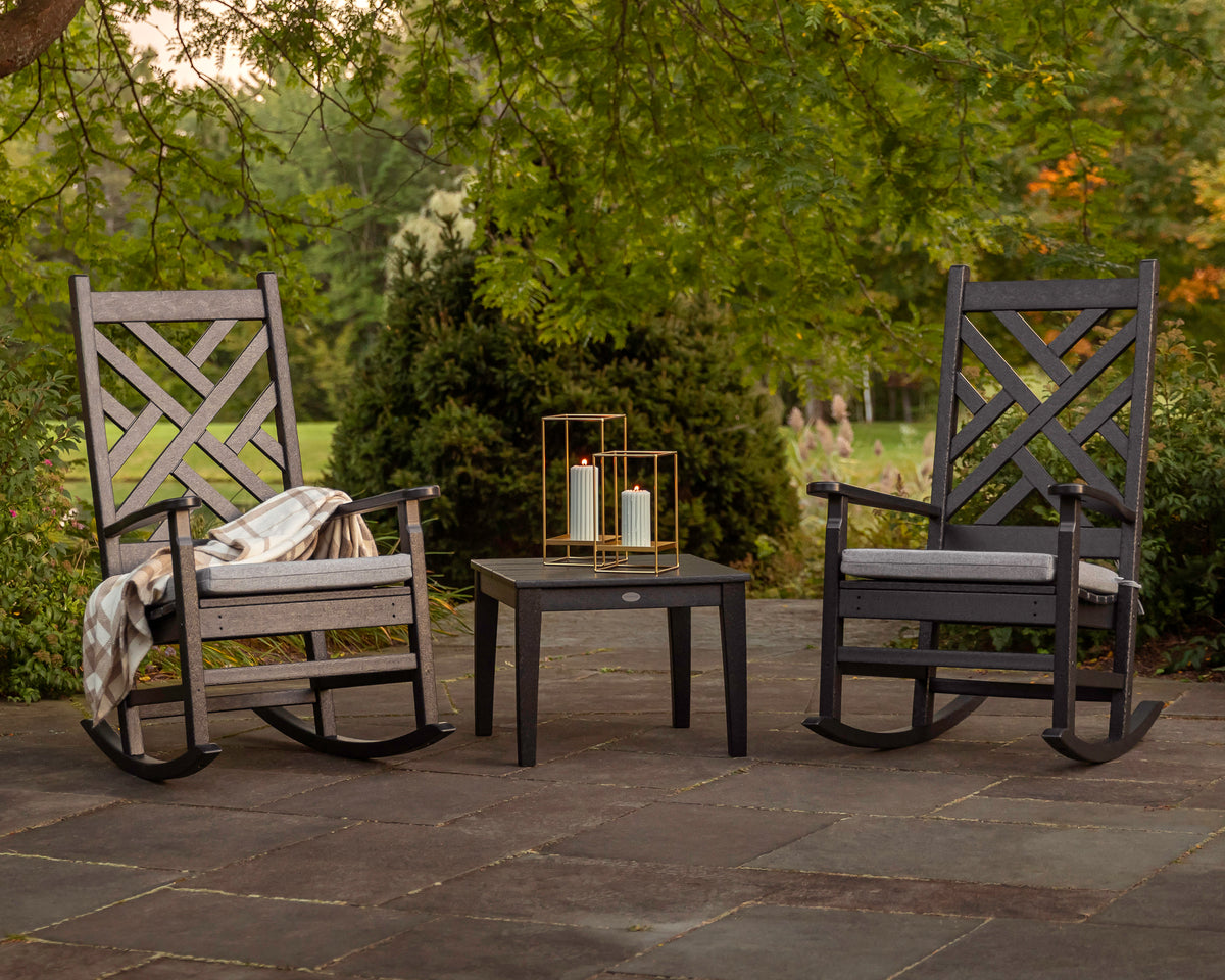 POLYWOOD Chippendale 3-Piece Rocking Chair Set in an outdoor setting