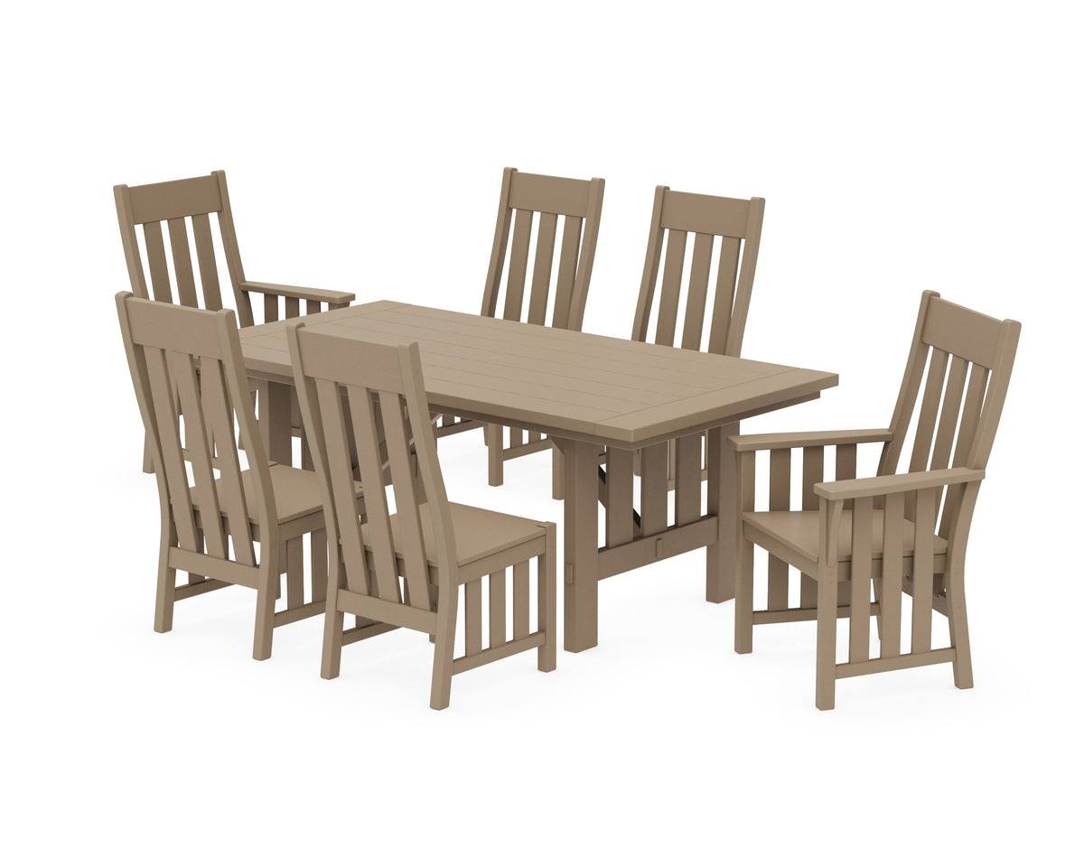 POLYWOOD Acadia 7-Piece Farmhouse Dining Set with Trestle Legs in Vintage Sahara