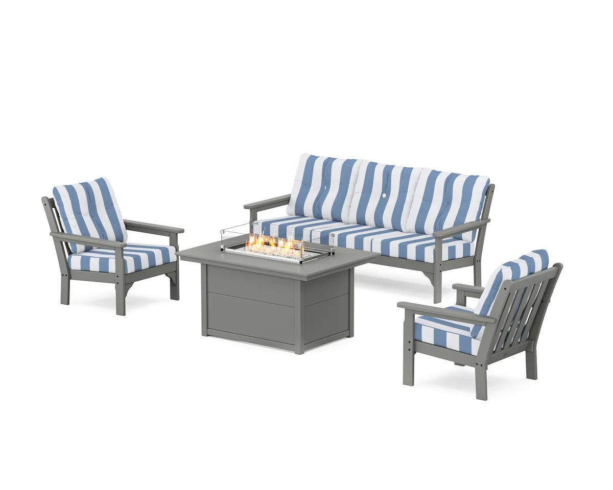POLYWOOD Vineyard Deep Seating Fire Pit Table Set