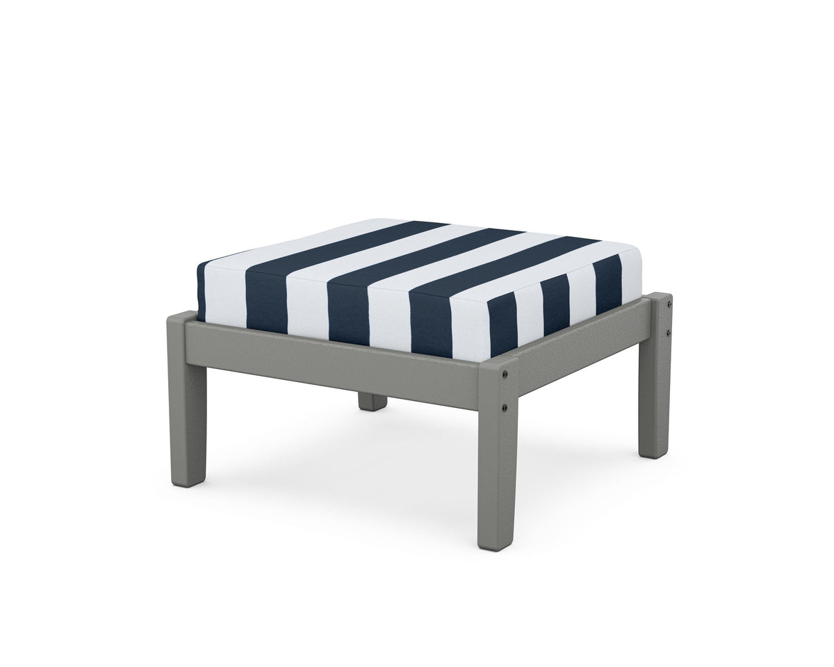 POLYWOOD Deep Seating Ottoman in Slate Grey / Cabana Stripe Marine Indigo