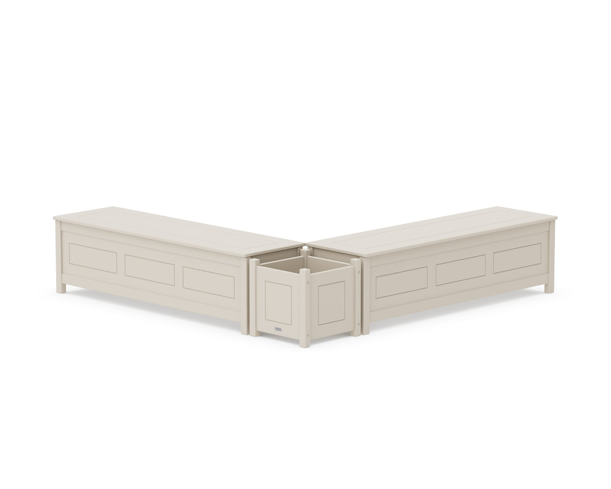 POLYWOOD 60" Country Living L-Shaped Planter Storage Bench Set in Sand