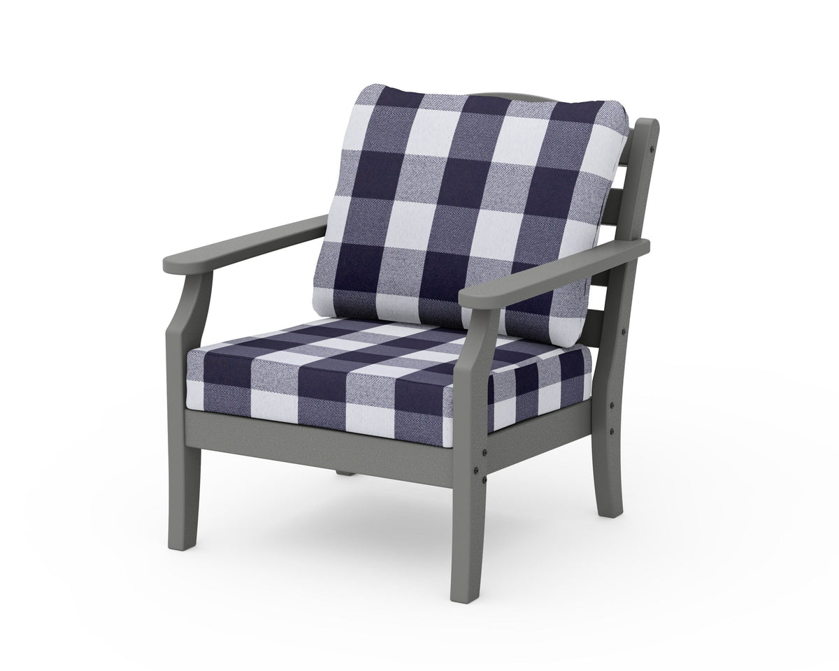 POLYWOOD Savannah Deep Seating Chair in Slate Grey / Buffalo Plaid Navy