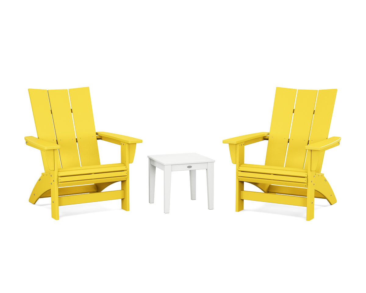 POLYWOOD 3-Piece Modern Grand Adirondack Set in Lemon / White