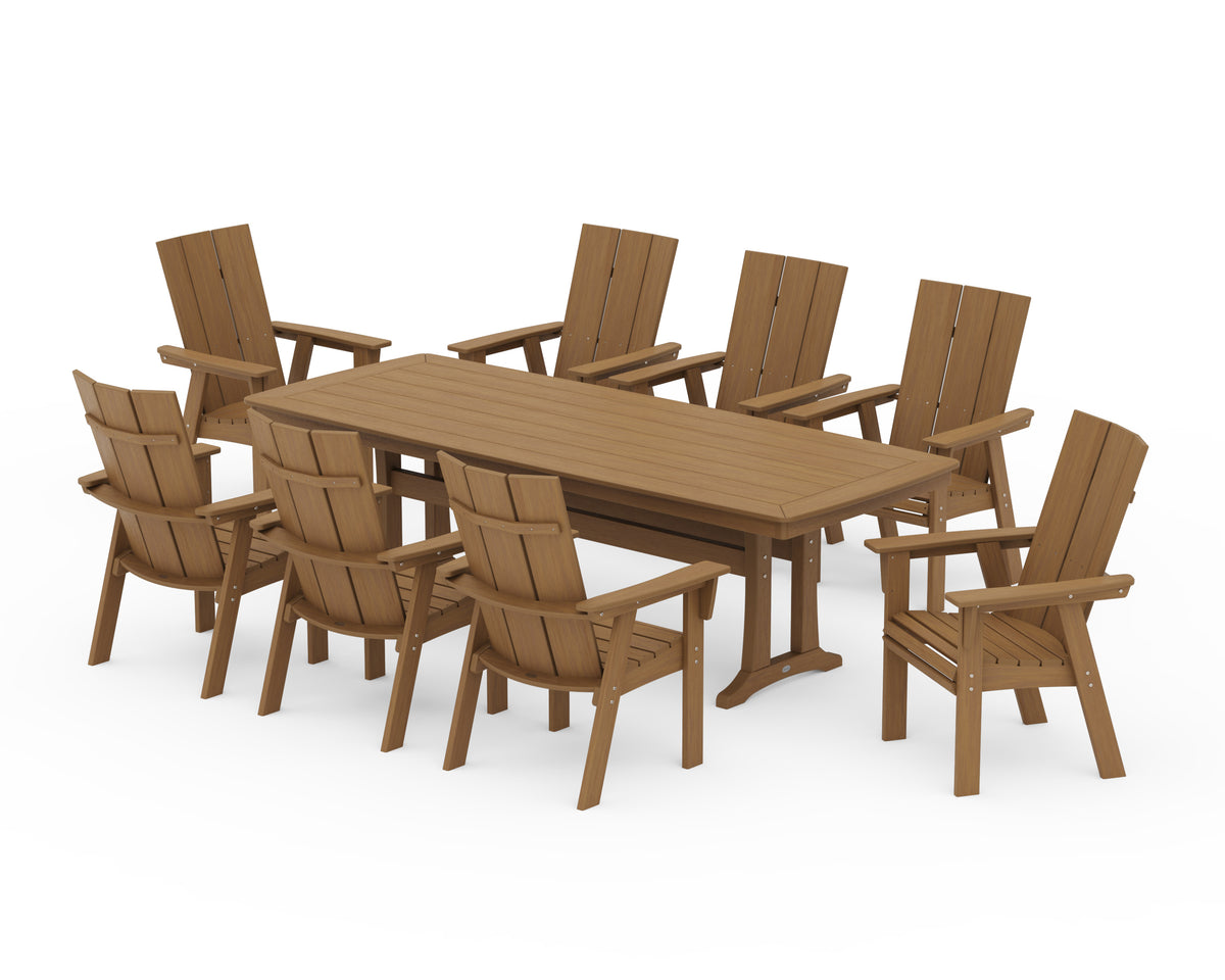 POLYWOOD Modern Curveback Adirondack 9-Piece Dining Set with Trestle Legs in Natural