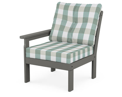 POLYWOOD Vineyard Modular Left Arm Chair in Slate Grey / Buffalo Plaid Glacier Spa