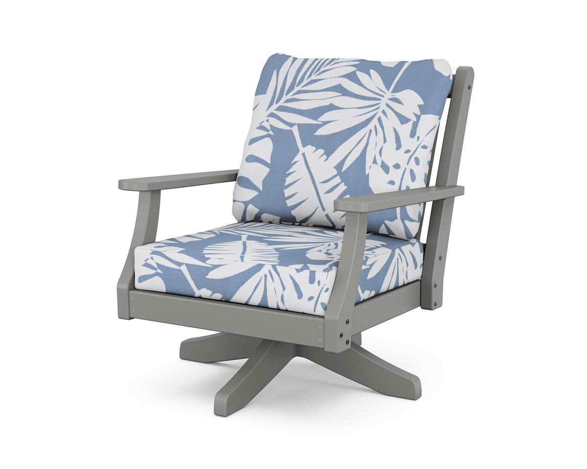 POLYWOOD Wovendale Deep Seating Swivel Chair in Slate Grey / Leaf Sky Blue
