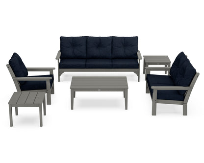 POLYWOOD Vineyard 6-Piece Deep Seating Set in Slate Grey / Marine Indigo