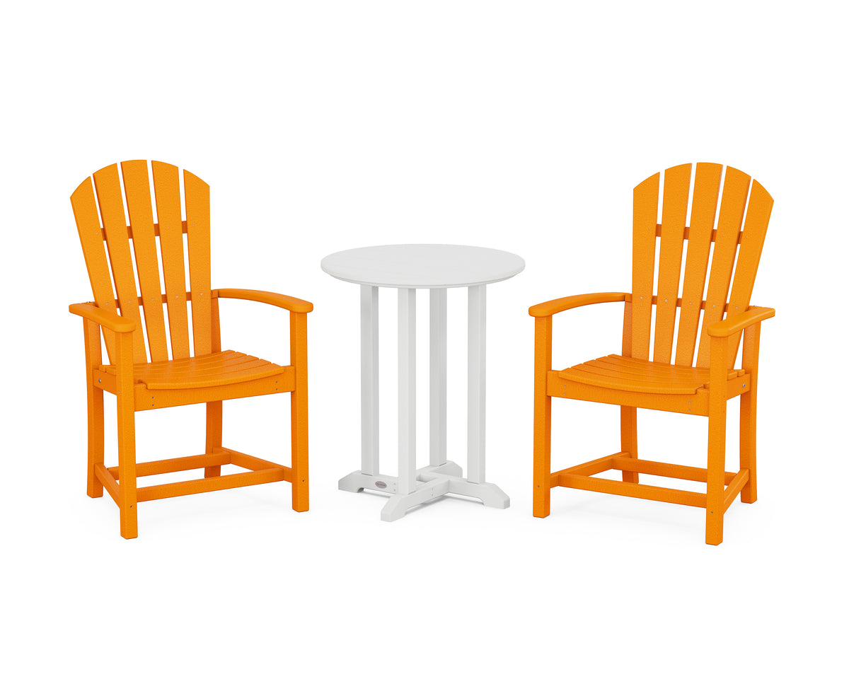 POLYWOOD Palm Coast 3-Piece Round Farmhouse Bistro Dining Set in Tangerine / White