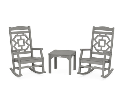 POLYWOOD Chinoiserie 3-Piece Rocking Chair Set in Slate Grey