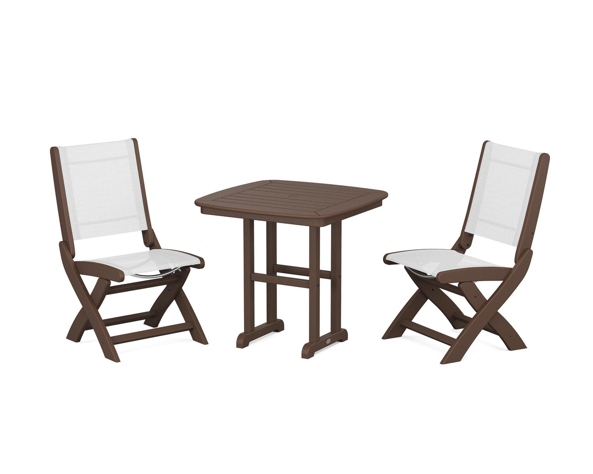 POLYWOOD Coastal Folding Side Chair 3-Piece Dining Set in Mahogany / White