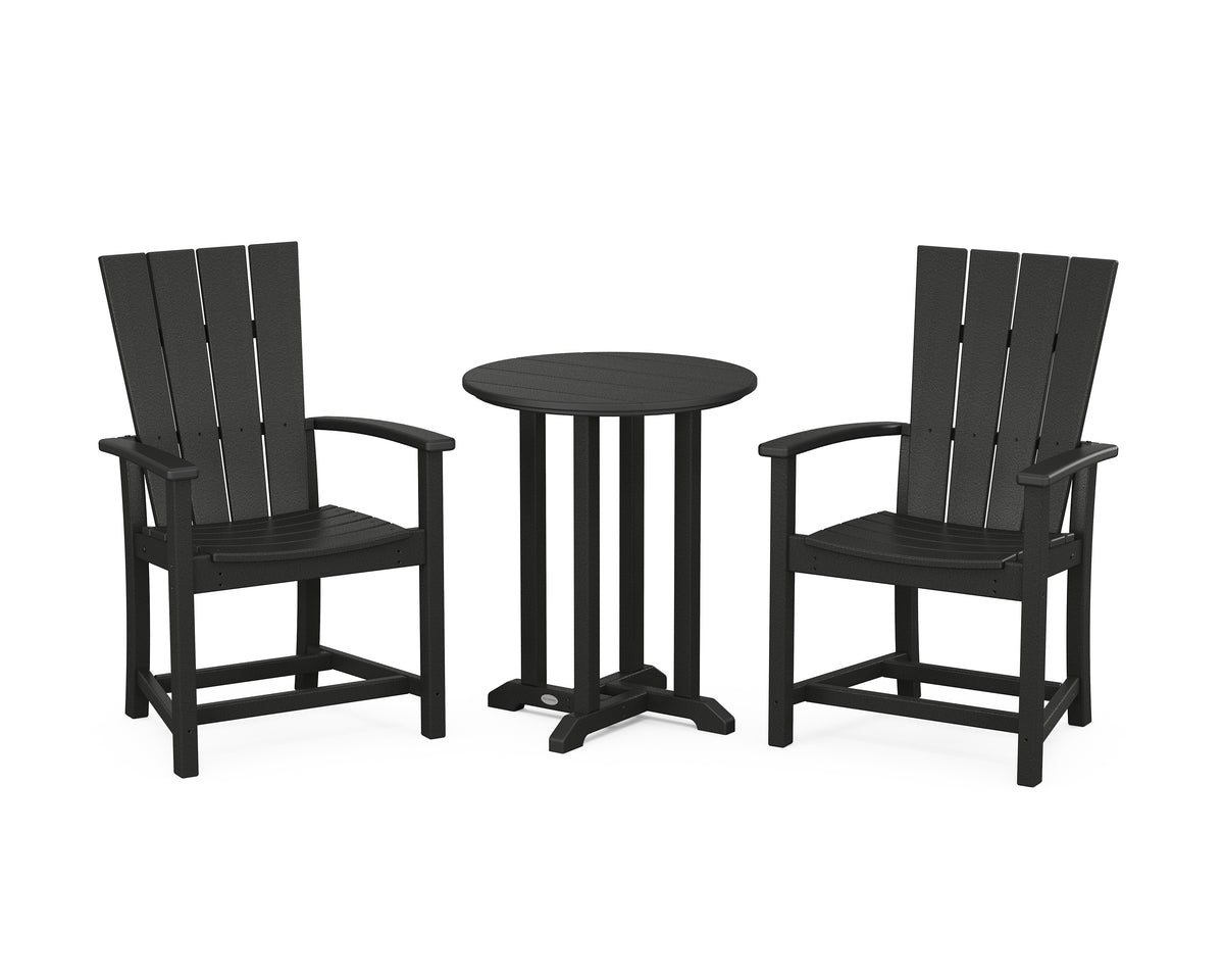 POLYWOOD Quattro 3-Piece Round Farmhouse Bistro Dining Set in Black