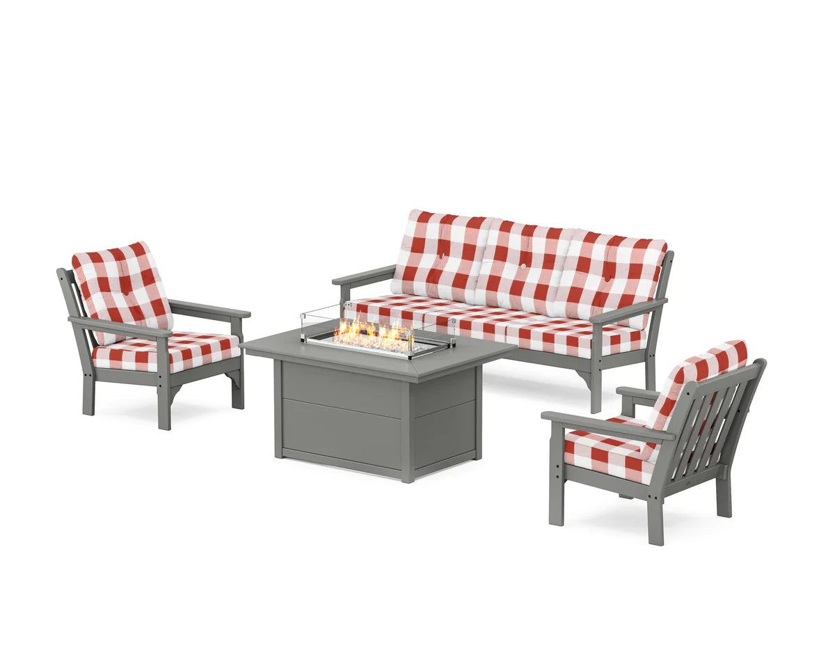 POLYWOOD Vineyard Deep Seating Fire Pit Table Set