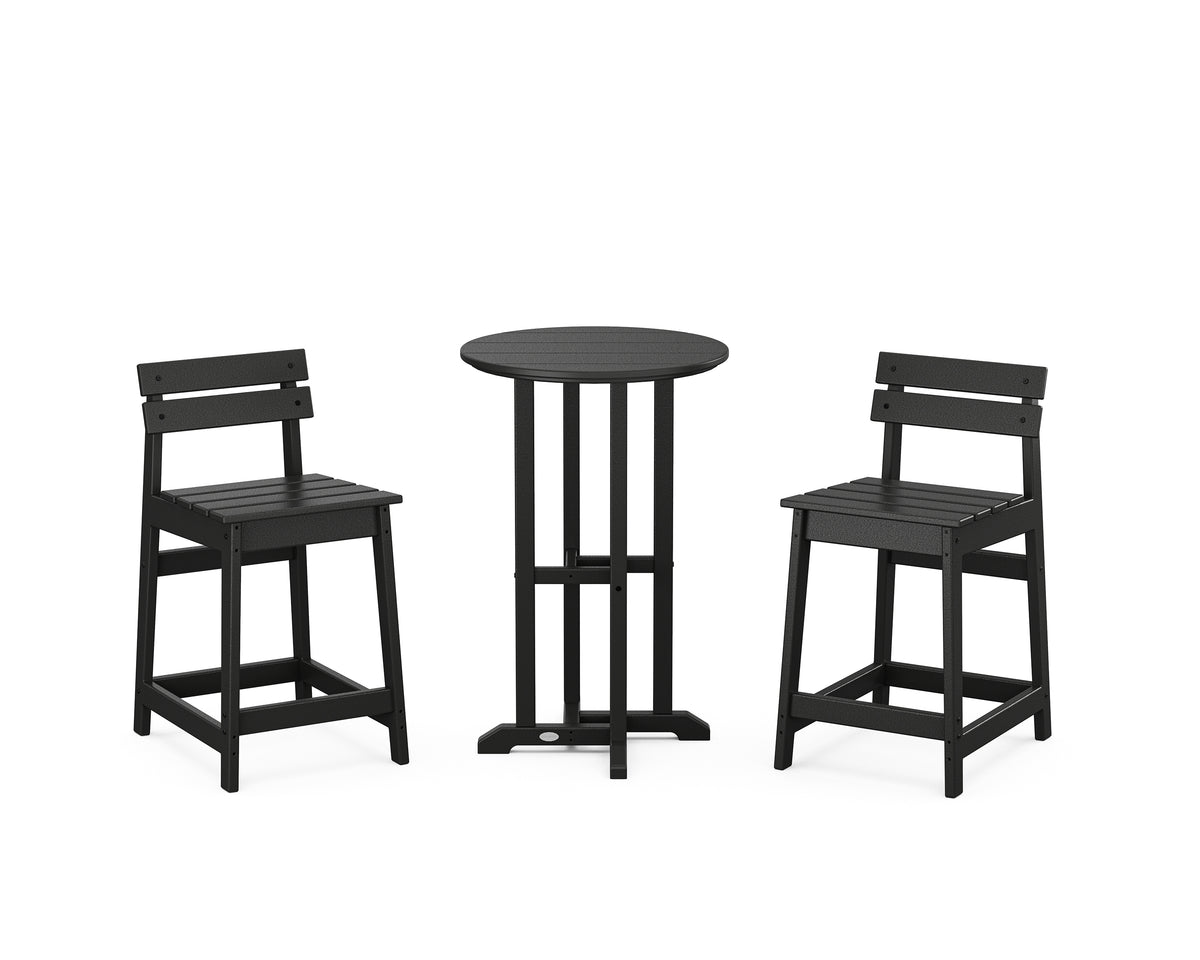 POLYWOOD Modern Studio Plaza Lowback 3-Piece Bistro Counter Set in Black