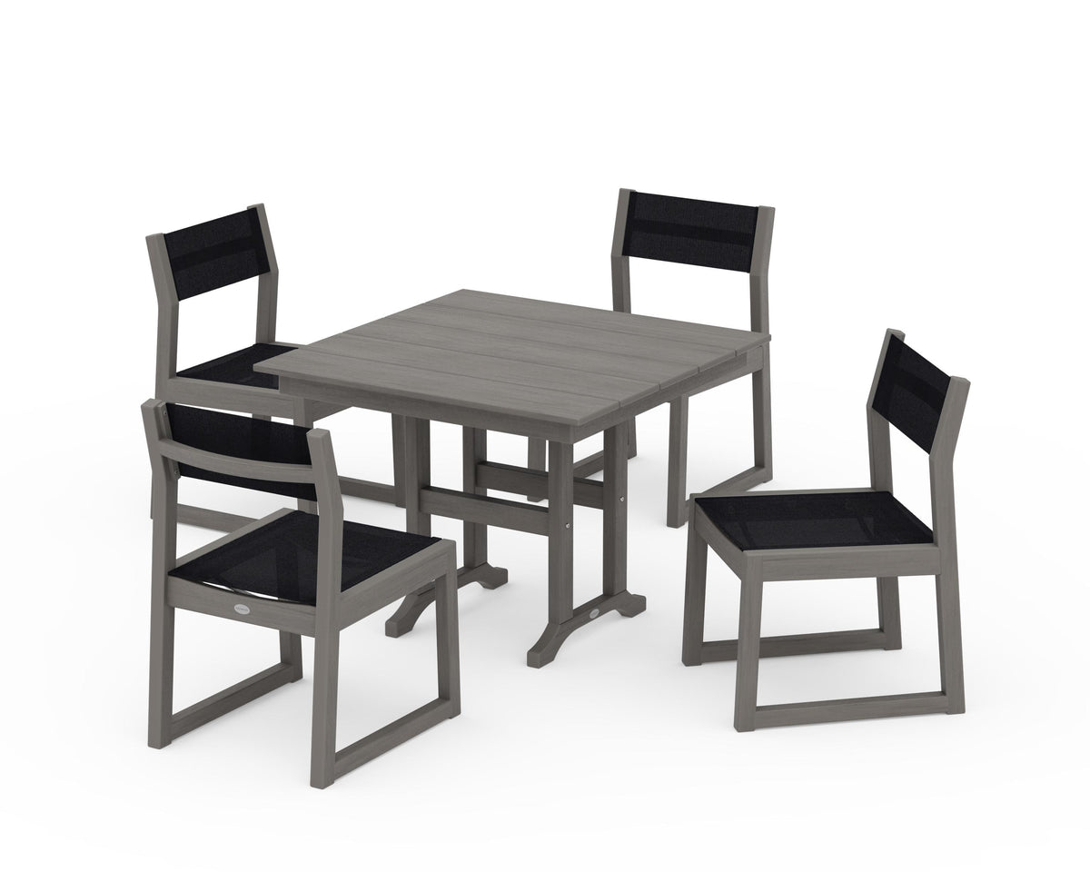 POLYWOOD EDGE Sling Side Chair 5-Piece Farmhouse Dining Set in Driftwood / Black
