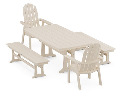 POLYWOOD Vineyard Adirondack 5-Piece Dining Set with Trestle Legs - 38" x 73" Table in Sand