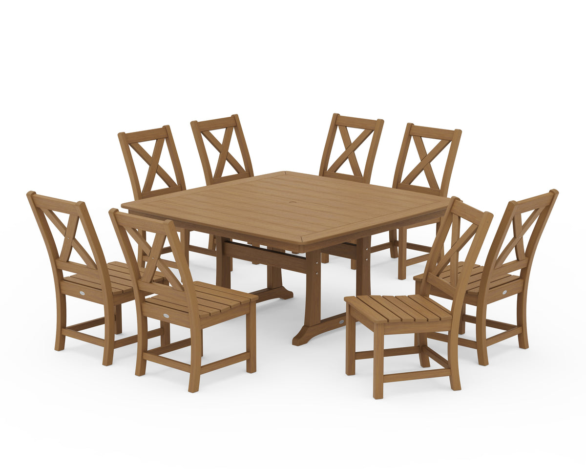 POLYWOOD Braxton 9-Piece Nautical Trestle Dining Set in Natural
