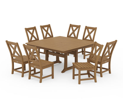 POLYWOOD Braxton 9-Piece Nautical Trestle Dining Set in Natural