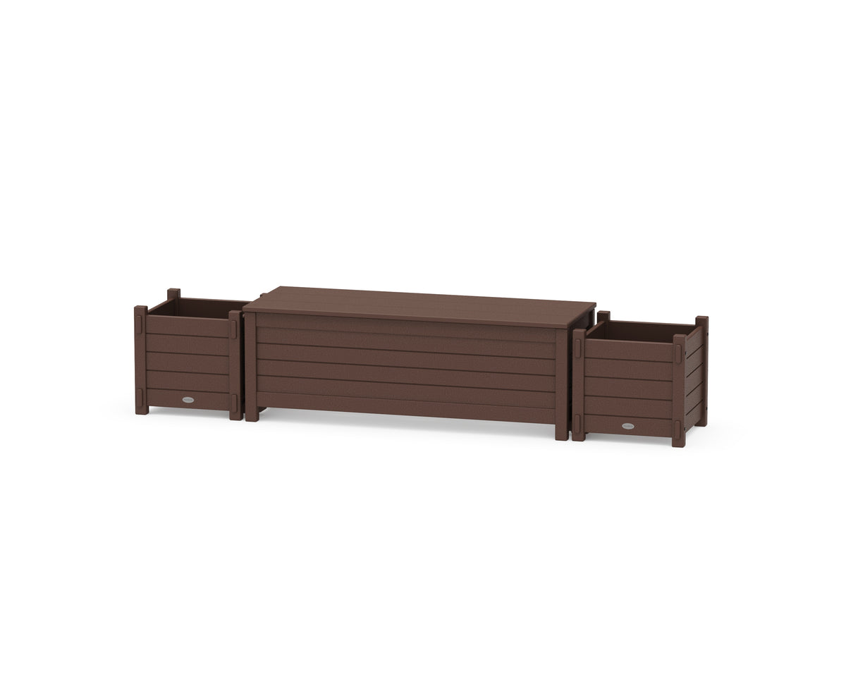 POLYWOOD 48" Nautical Straight Planter Storage Bench Set in Mahogany