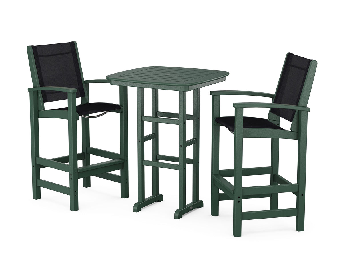 POLYWOOD Coastal 3-Piece Bar Set in Green / Black