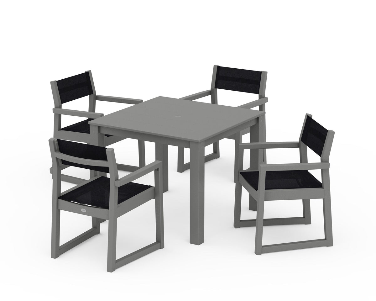 POLYWOOD EDGE Sling Arm Chair 5-Piece Parsons Dining Set in Slate Grey / Black