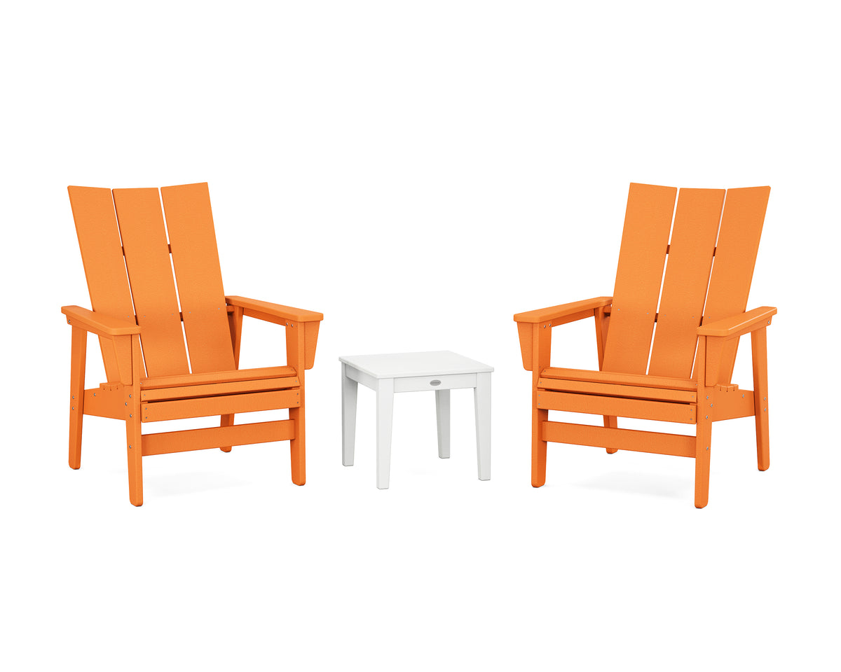 POLYWOOD 3-Piece Modern Grand Upright Adirondack Set in Tangerine / White