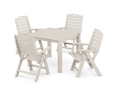 POLYWOOD Nautical Folding Highback Chair 5-Piece Parsons Dining Set in Sand