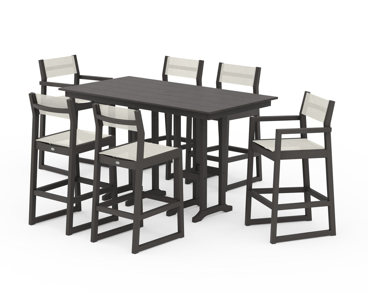 POLYWOOD EDGE Sling 7-Piece Farmhouse Bar Set in Vintage Coffee / Parchment