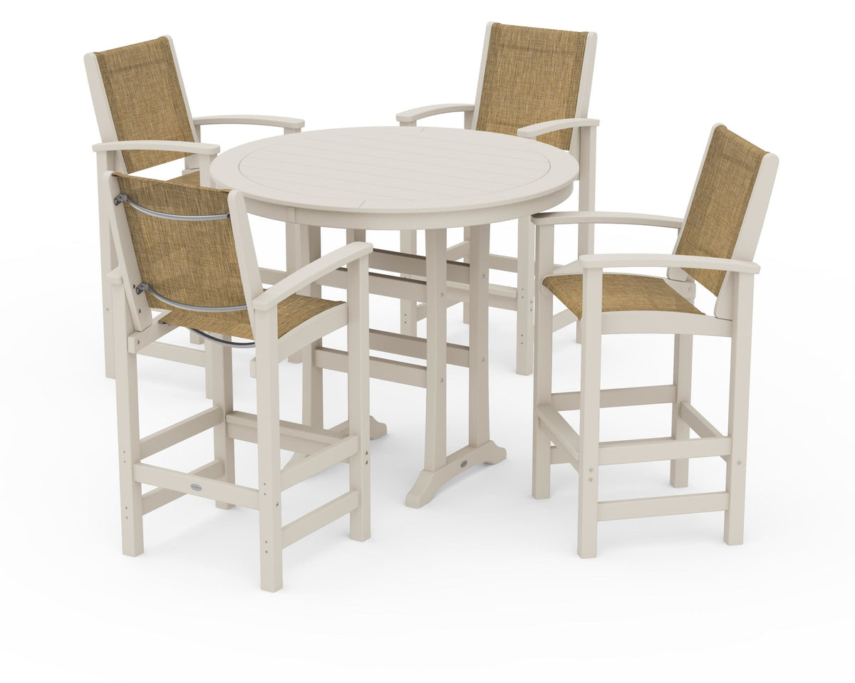 POLYWOOD Coastal 5-Piece Nautical Trestle Bar Set in Sand / Burlap