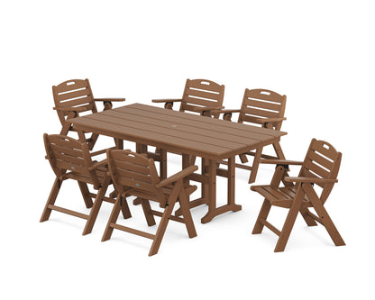 POLYWOOD Nautical Lowback 7-Piece Farmhouse Dining Set in Teak