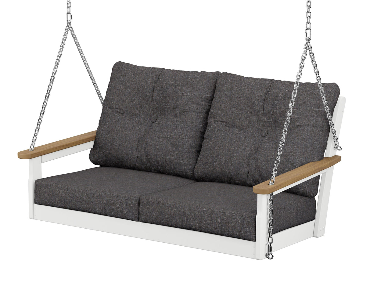 POLYWOOD Vineyard Deep Seating Swing in White / Natural / Ash Charcoal