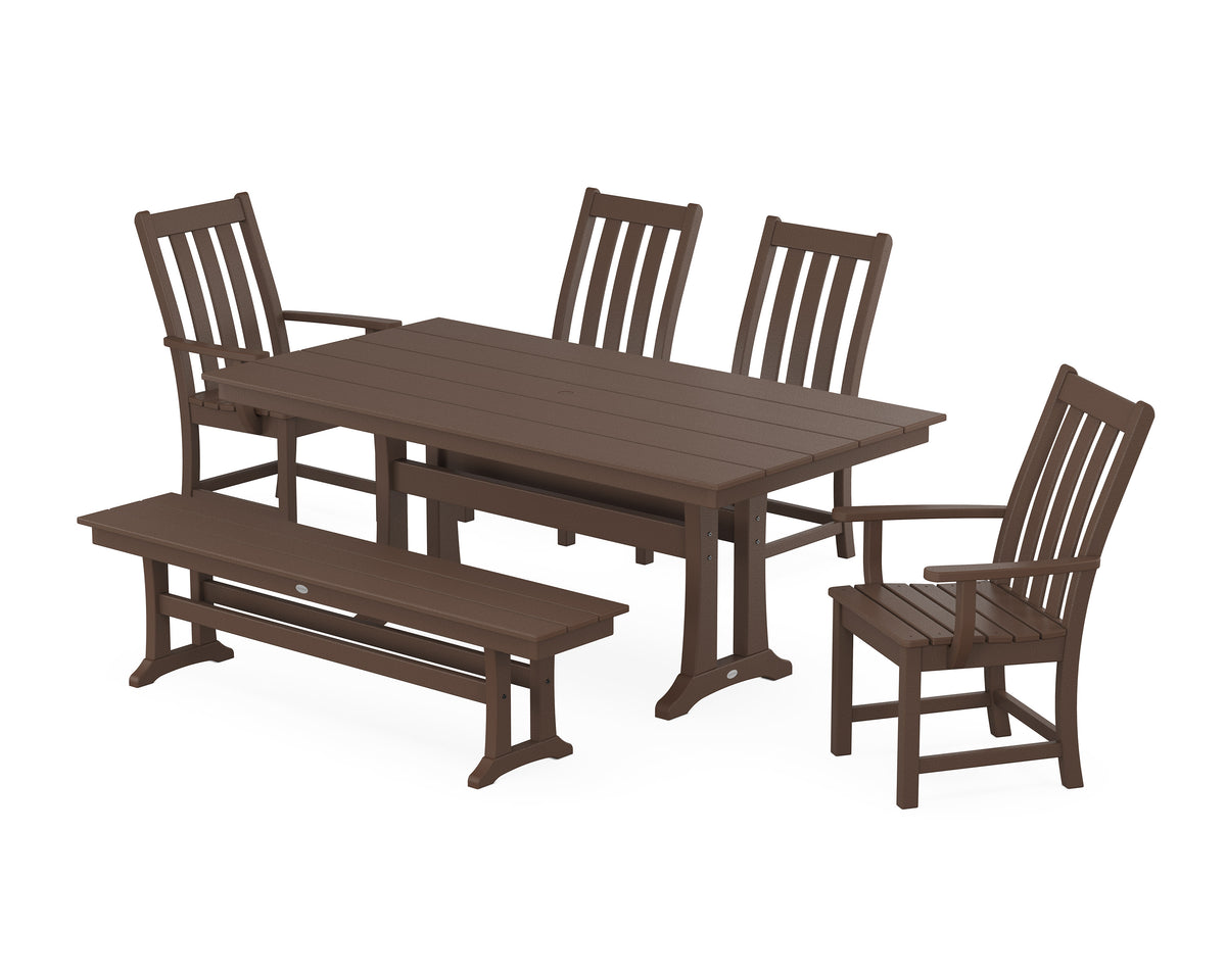 POLYWOOD Vineyard 6-Piece Farmhouse Dining Set with Trestle Legs in Mahogany