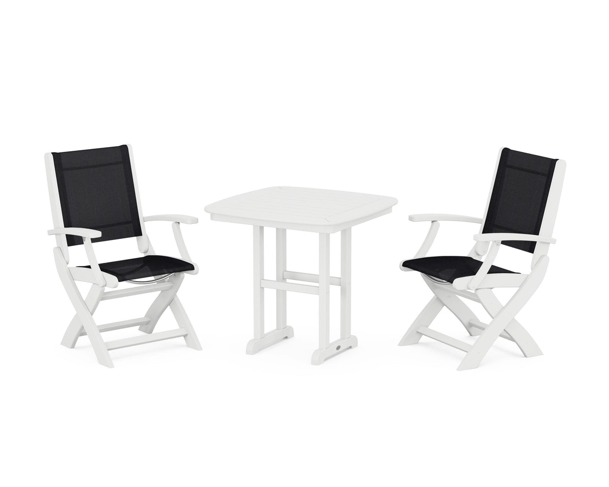 POLYWOOD Coastal Folding Chair 3-Piece Dining Set in White / Black