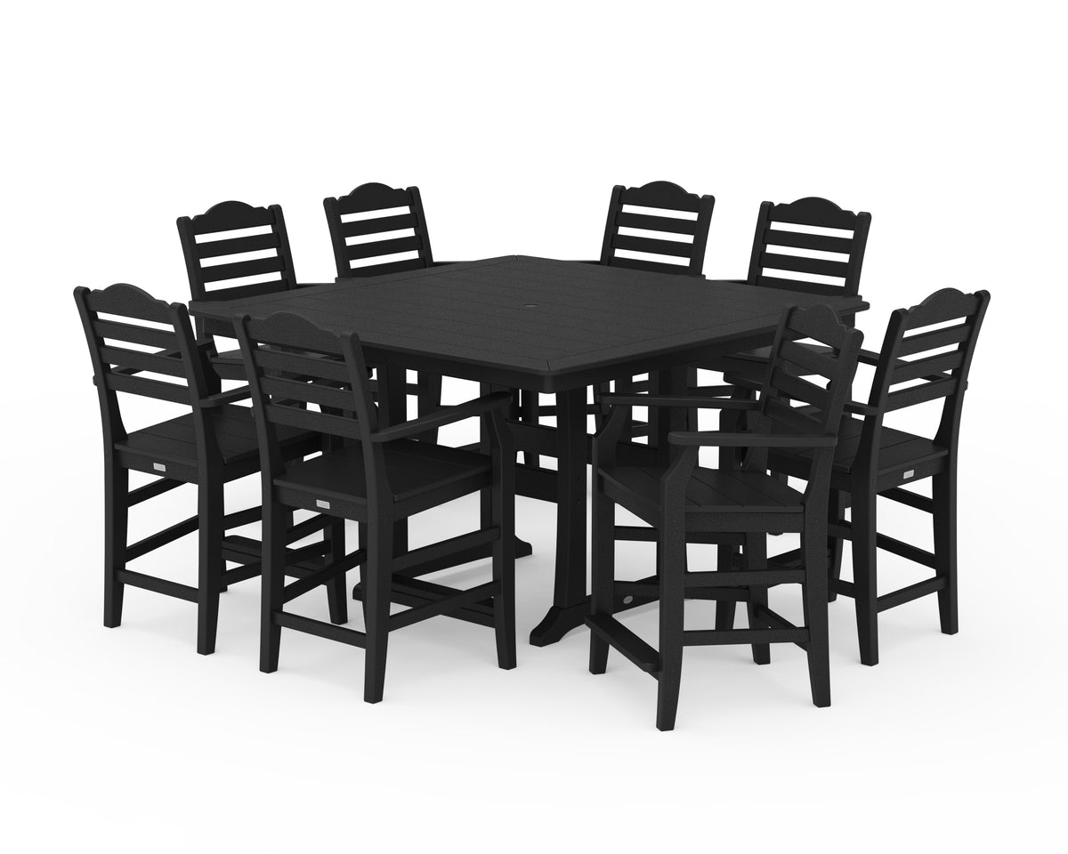POLYWOOD Savannah 9-Piece Square Counter Set with Trestle Legs in Black