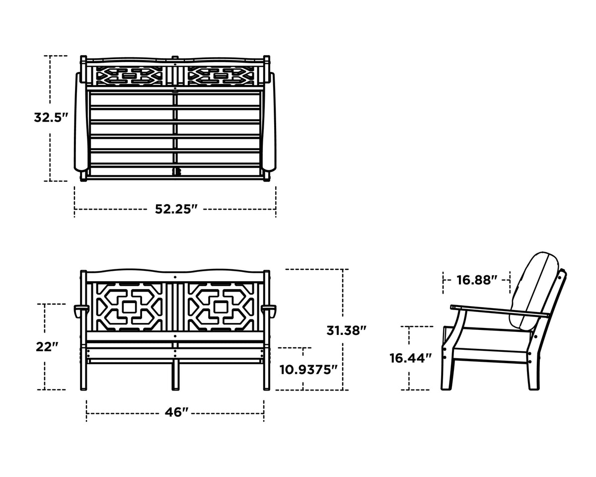 POLYWOOD Chinoiserie Deep Seating Loveseat dimensions