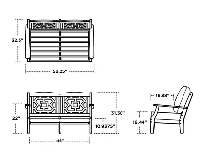 POLYWOOD Chinoiserie Deep Seating Loveseat dimensions