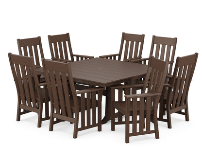 POLYWOOD Acadia 9-Piece Square Farmhouse Dining Set with Trestle Legs in Mahogany