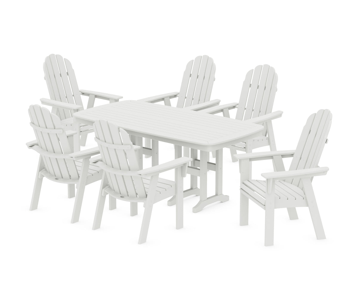 POLYWOOD Vineyard Curveback Adirondack Chair 7-Piece Dining Set in Vintage White